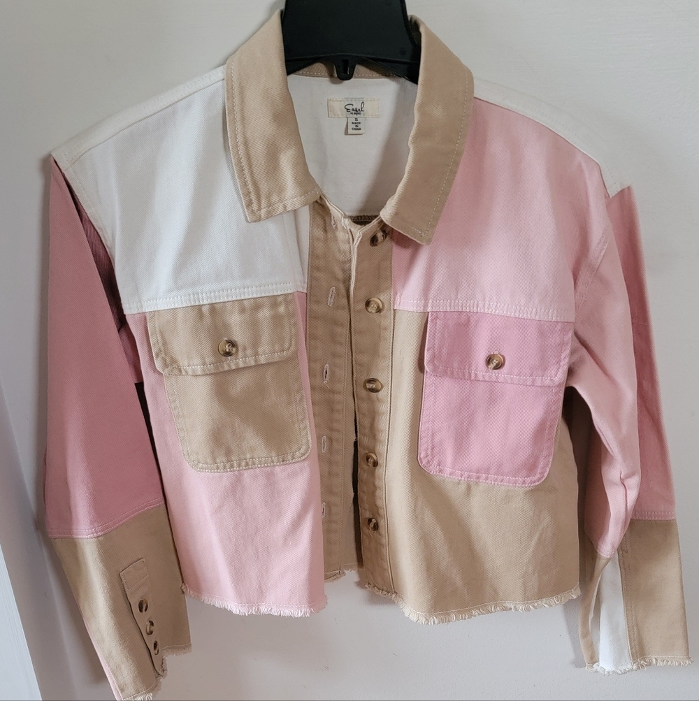 EASEL Tan And Pink  2 Tone Denim Jacket Size. S. NWOT.